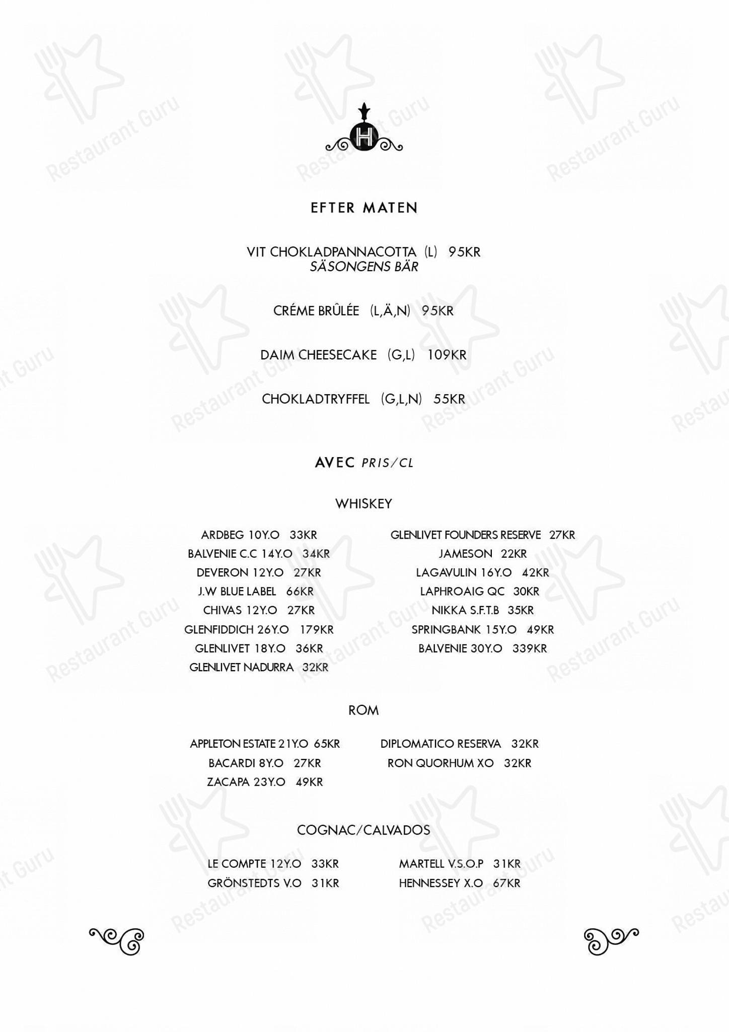 Restaurant Hugo в Норрчёпинге - Lunch Menu