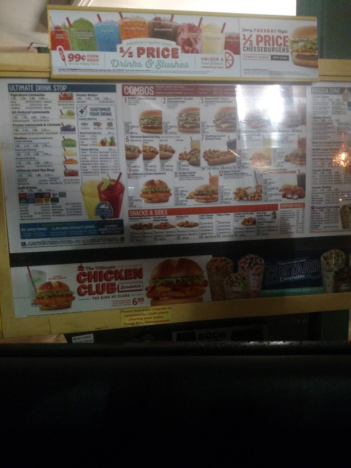 Sonic Drive-In меню