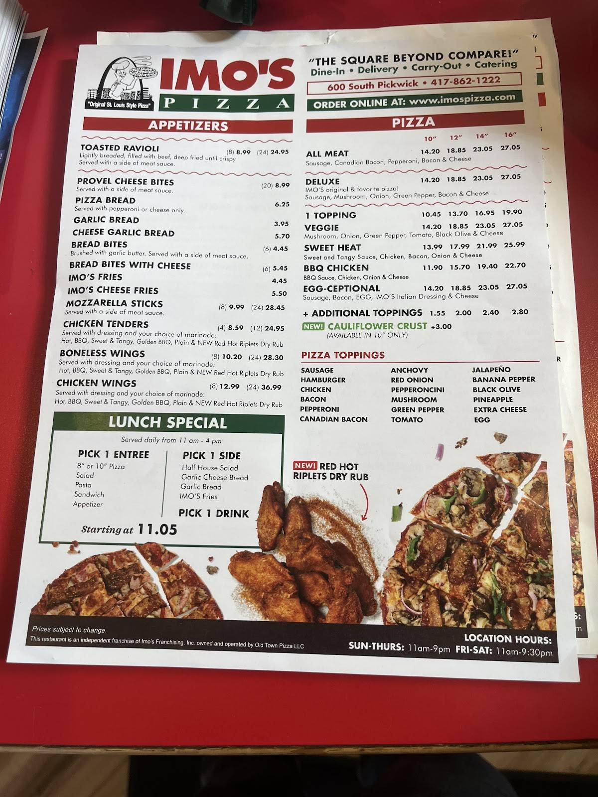 Imo's Pizza меню