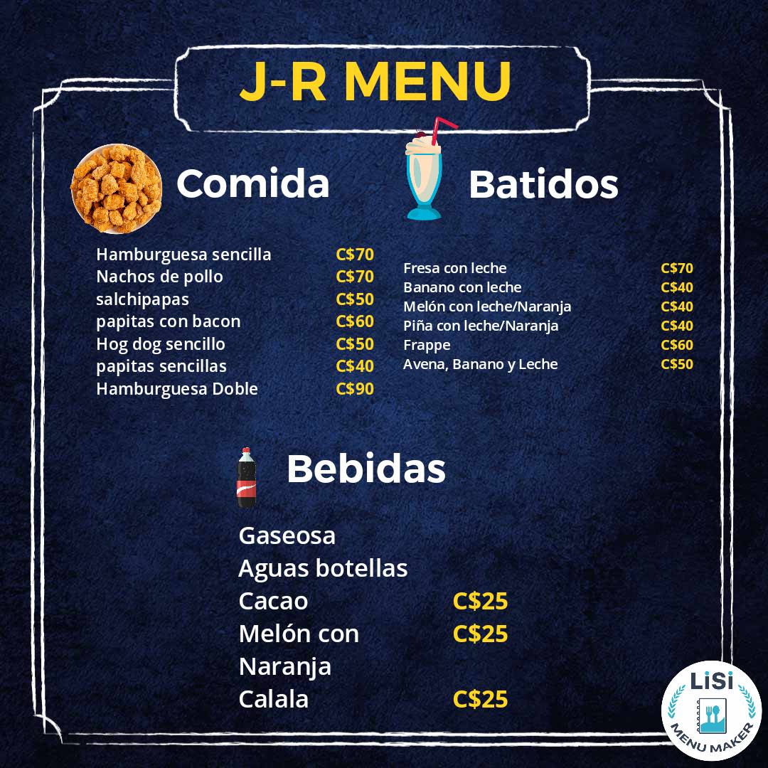 J_R COMIDAS RAPIDAS меню
