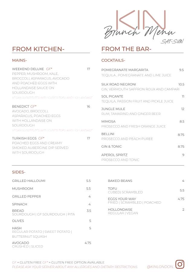 KIN Cafe меню