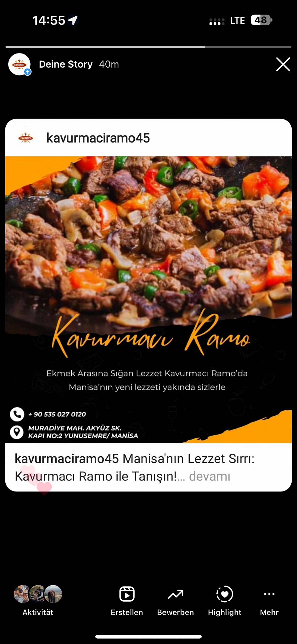 Kavurmacı Ramo меню