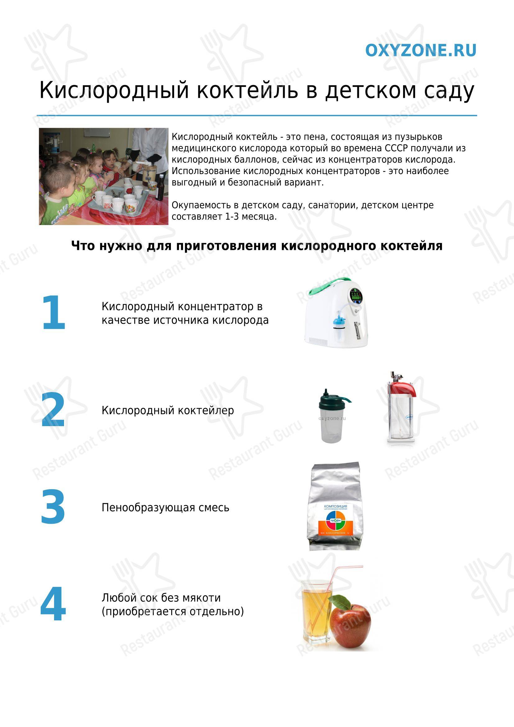 Меню напитков паба и бара Кислородный бар