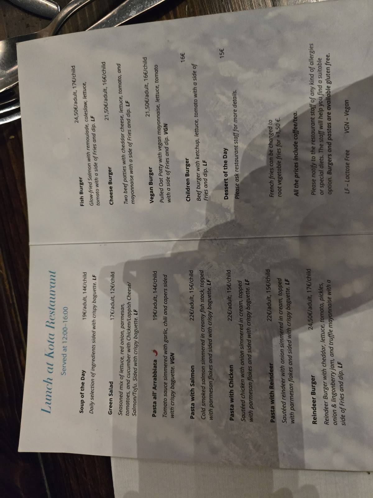 Kota Restaurant меню