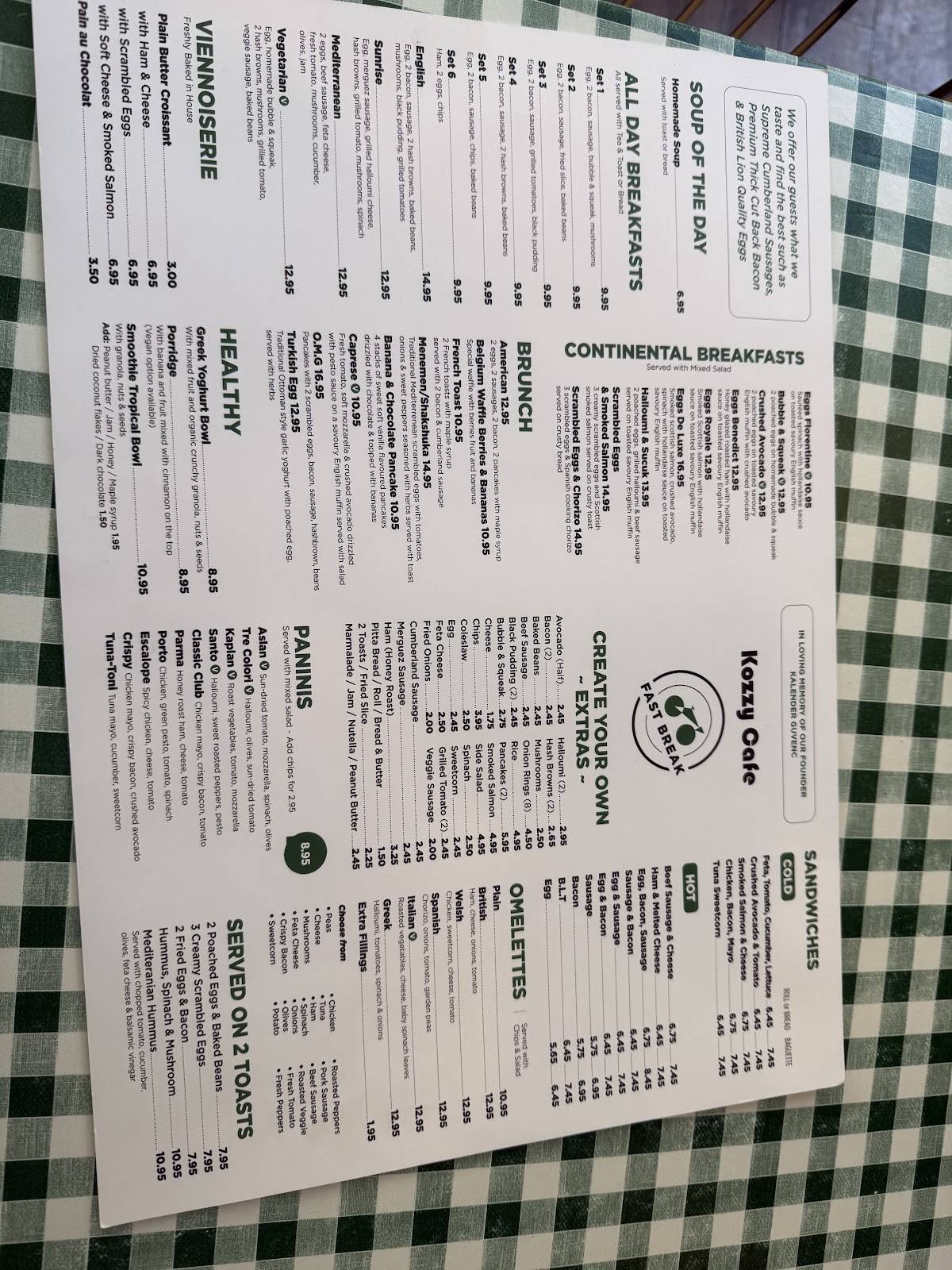 Kozzy Cafe меню