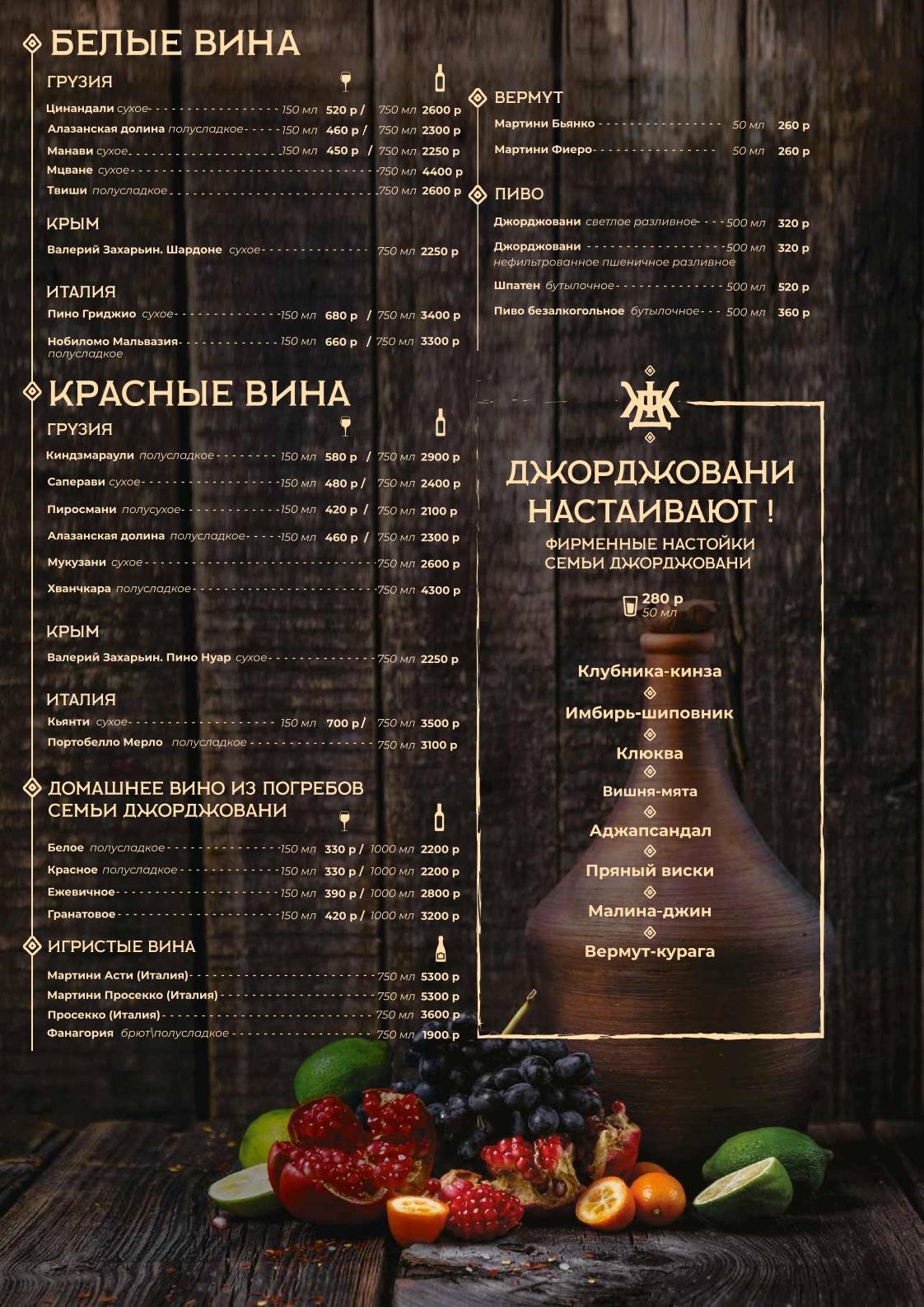 Нани Джорджовани меню