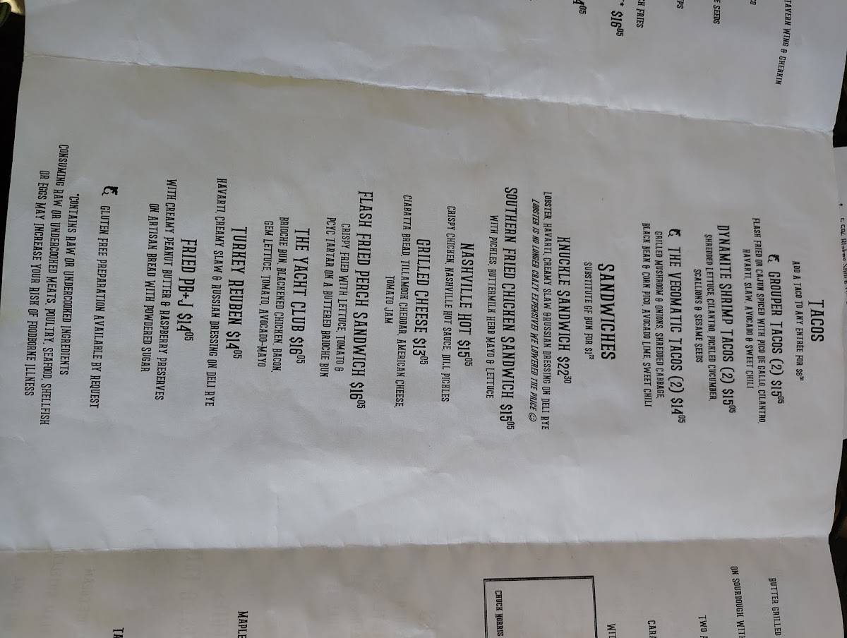 Kruse's Paint Creek Tavern меню