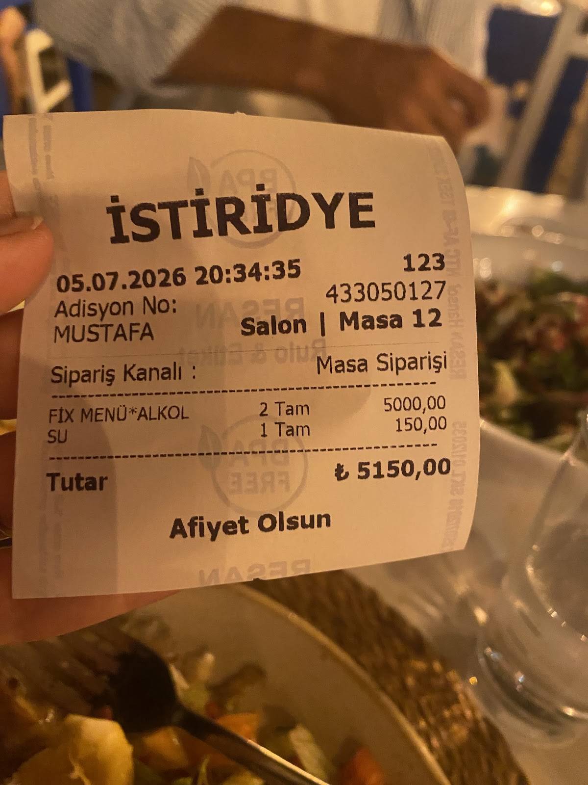 Kumluk İstiridye Datça Balık Restaurant меню