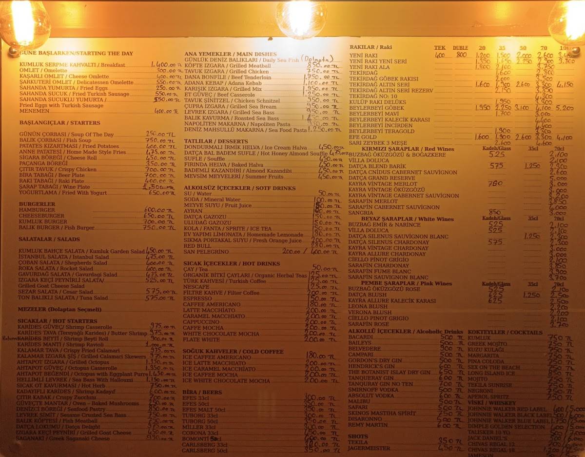 Kumluk İstiridye Datça Balık Restaurant меню