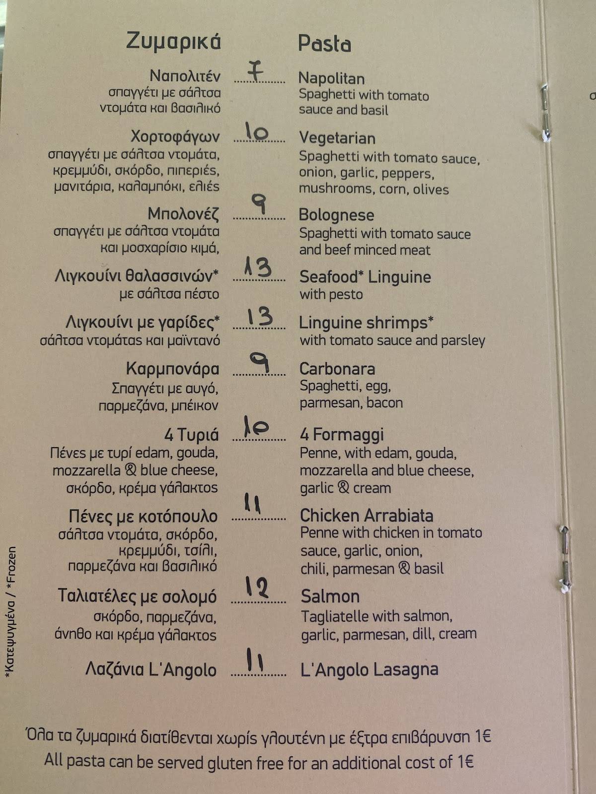 L' angolo Ristorante - pizza меню