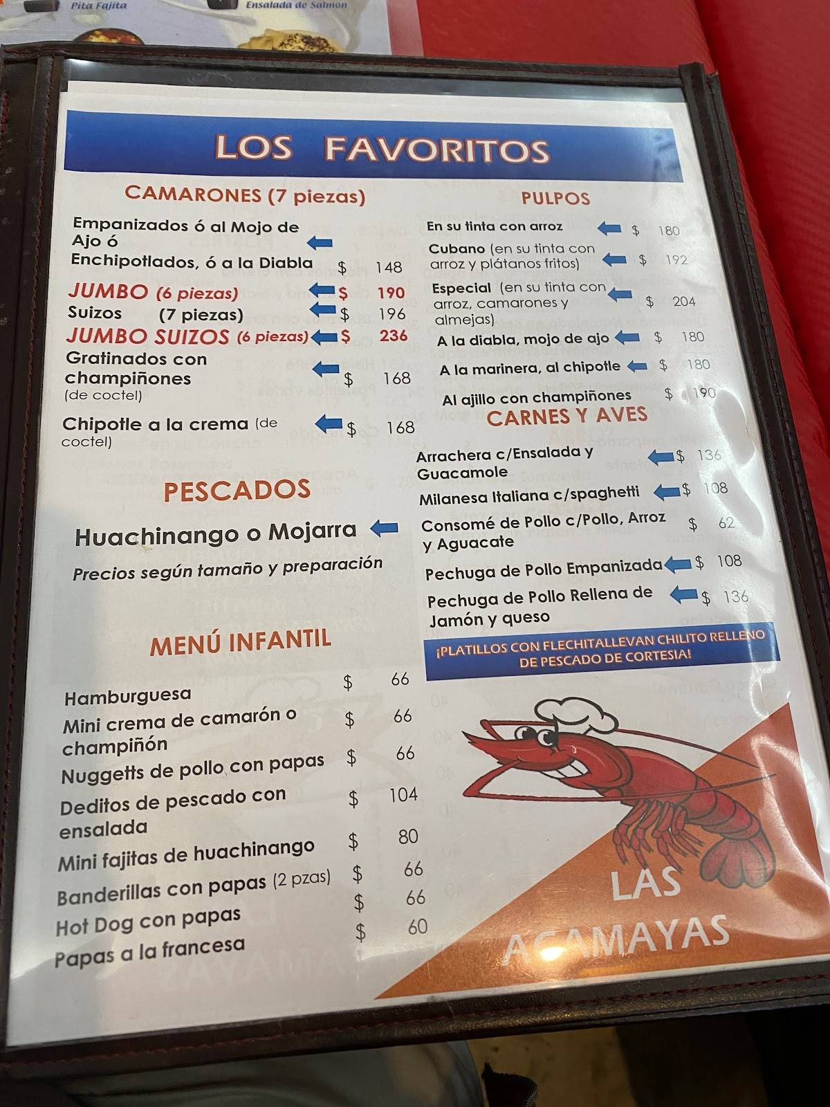LAS ACAMAYAS меню