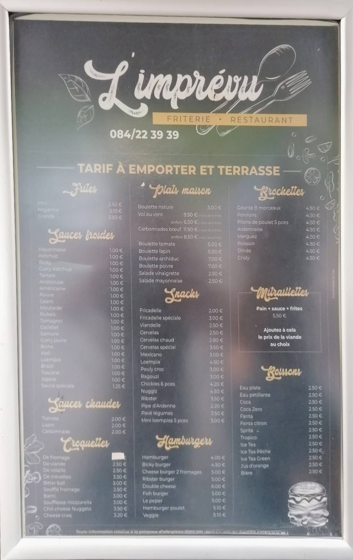 L'Imprévu меню