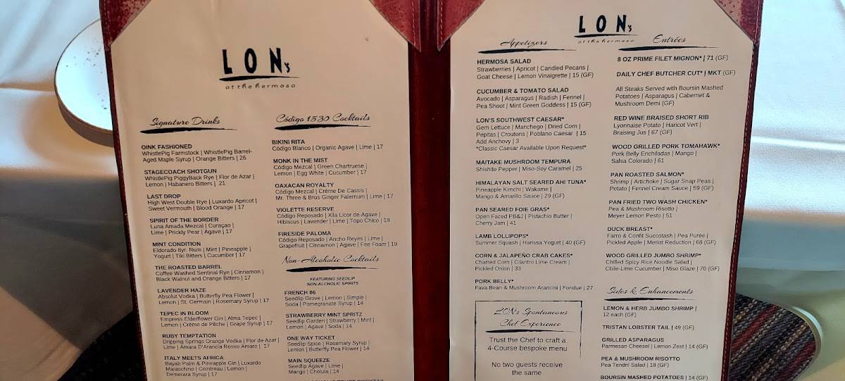 LON’s at The Hermosa Inn меню