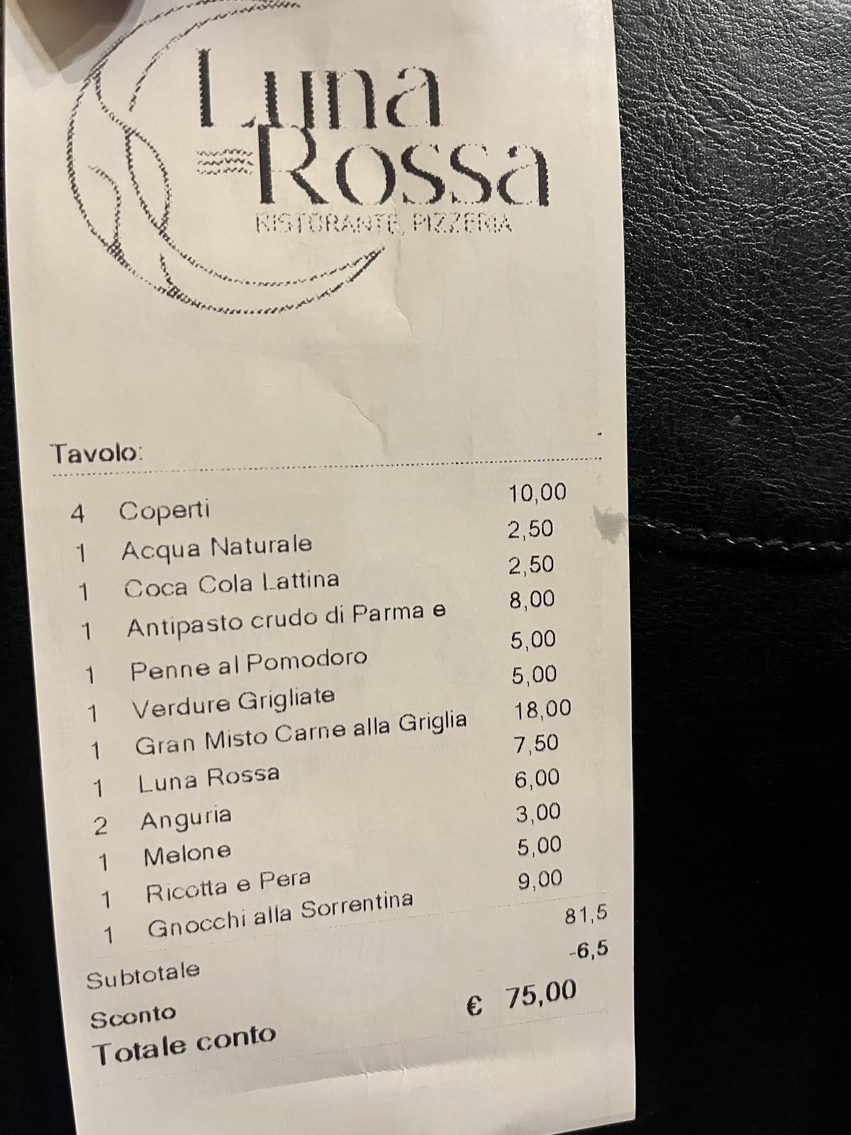 LUNA ROSSA меню