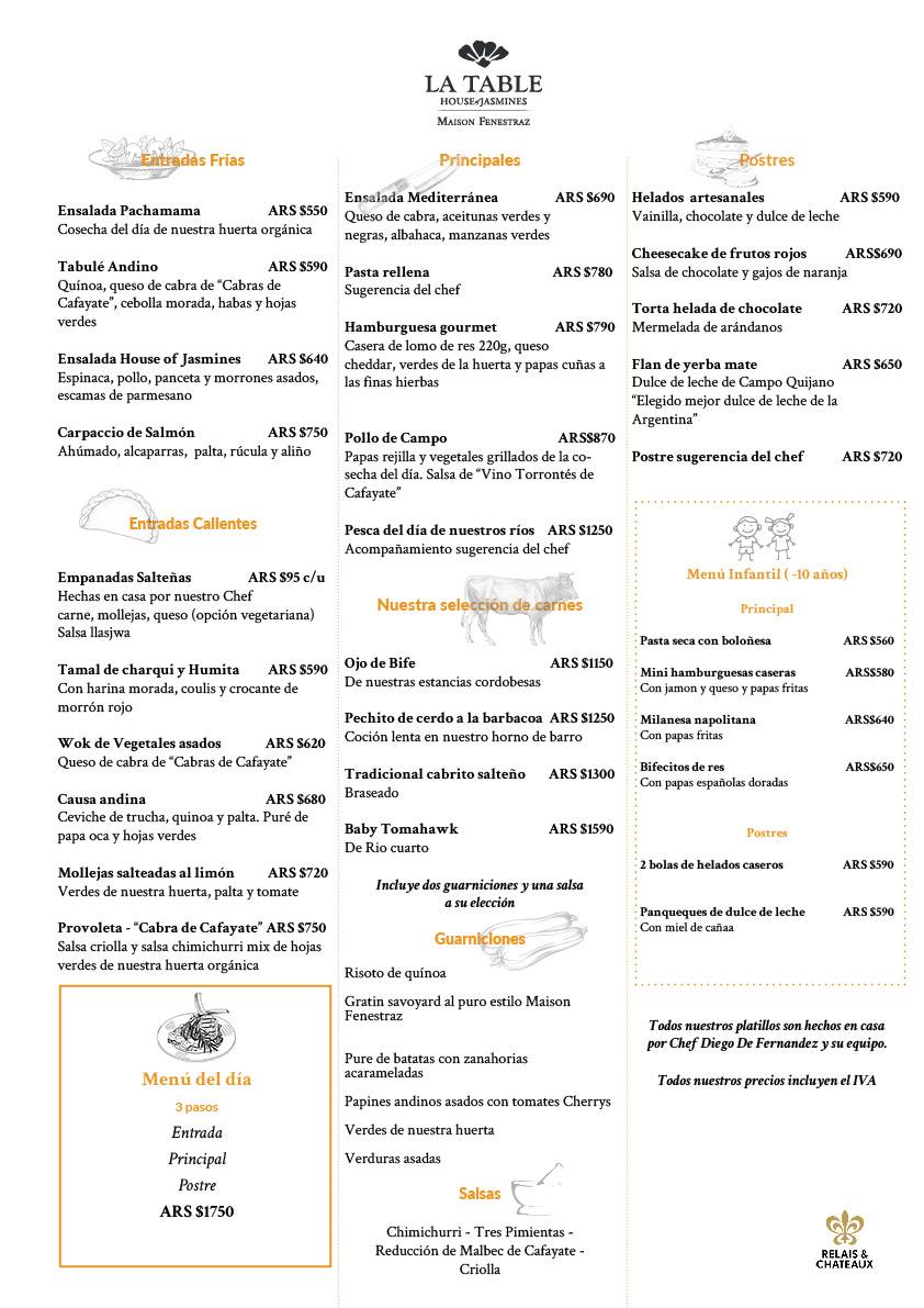La Table House of Jasmines - Restaurant Gourmet & Traditional in Salta меню