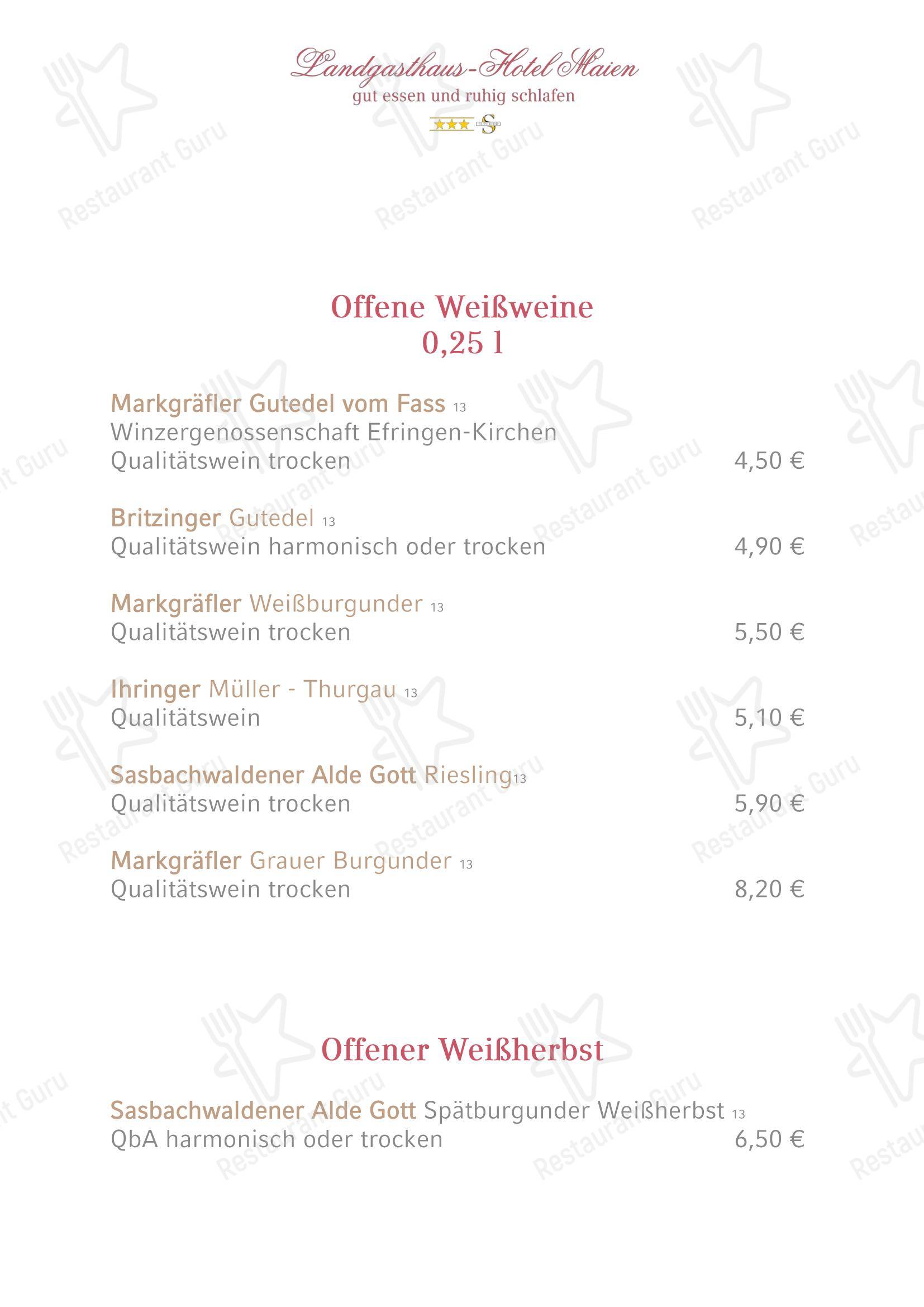 Меню ресторана Landgasthaus-Hotel Maien Inh. Oliver Börner - Меню