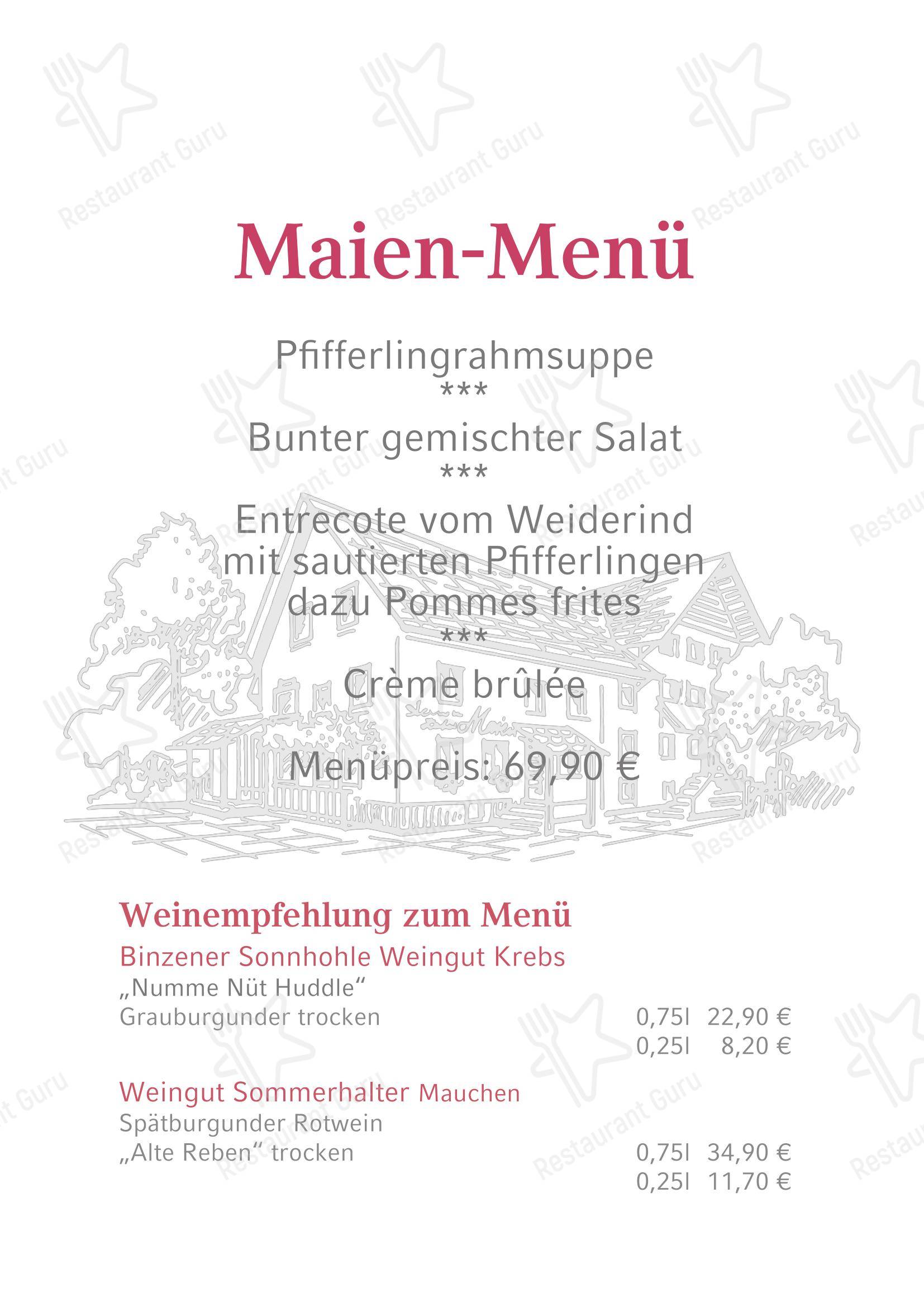 Landgasthaus-Hotel Maien Inh. Oliver Börner в Райнфельдене - Меню