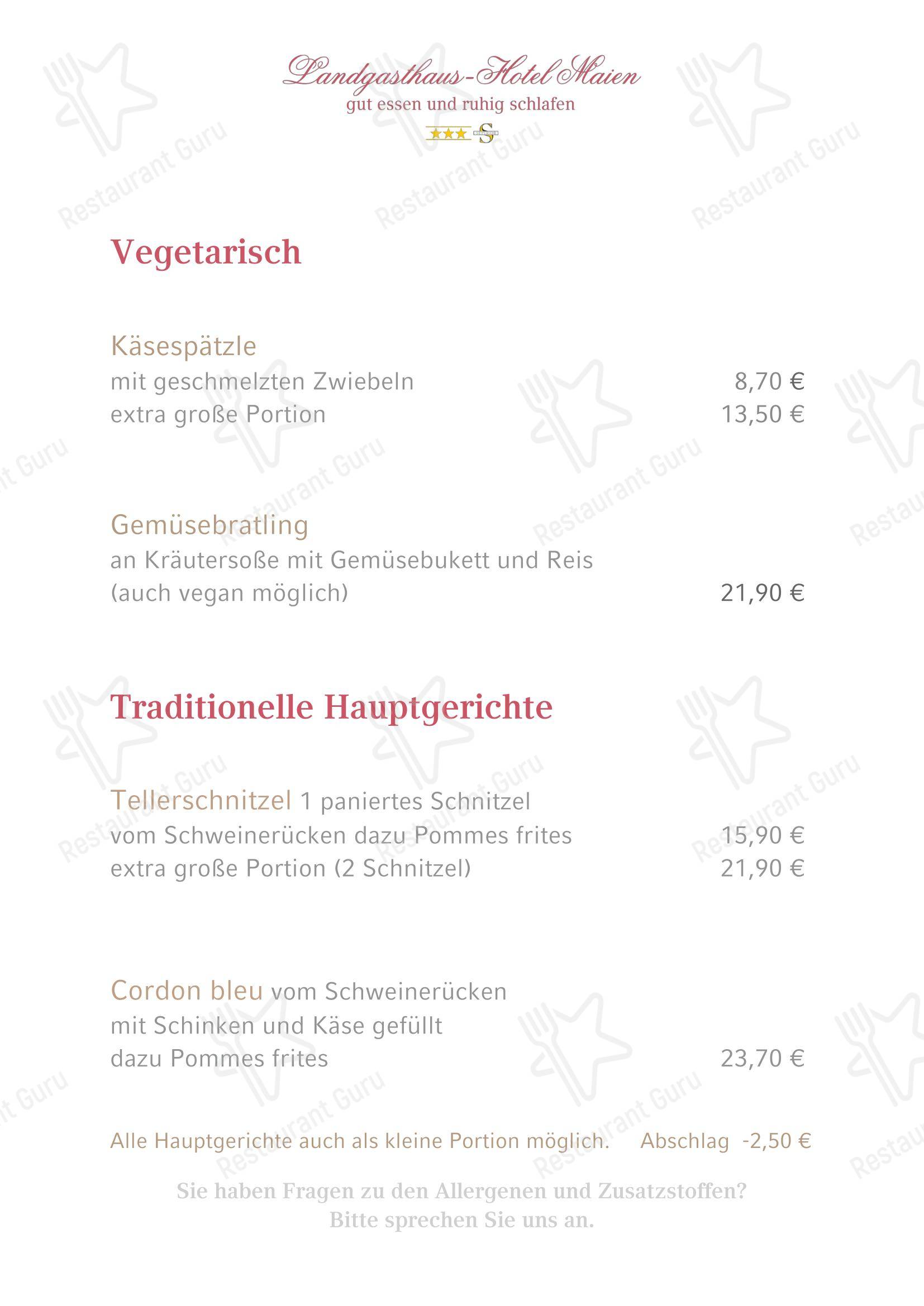 Landgasthaus-Hotel Maien Inh. Oliver Börner в Райнфельдене - Меню