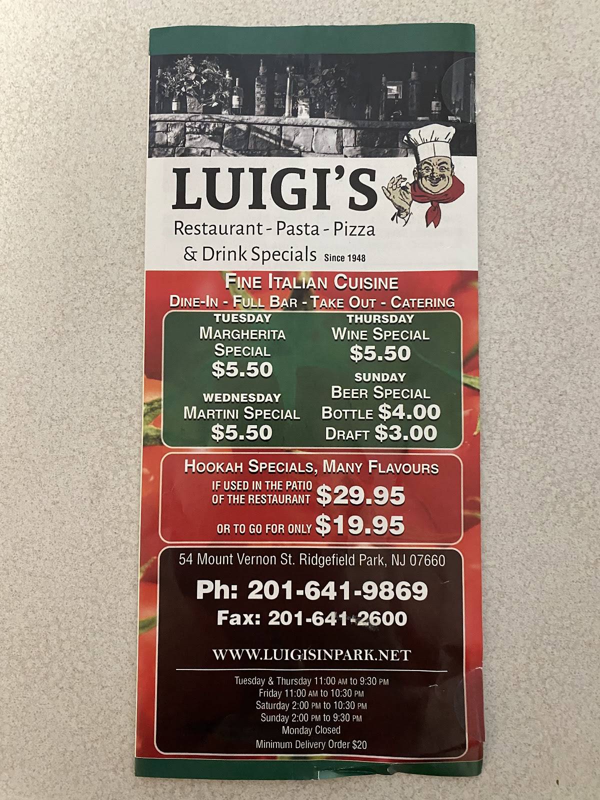 Luigi's Restaurant & Pizzeria меню