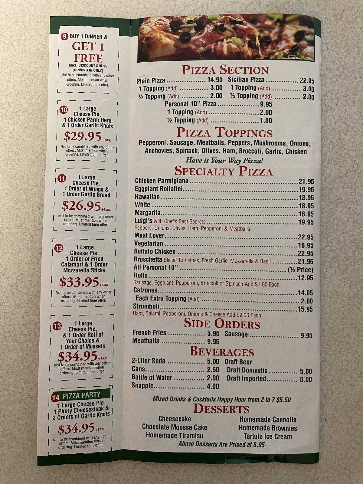 Luigi's Restaurant & Pizzeria меню