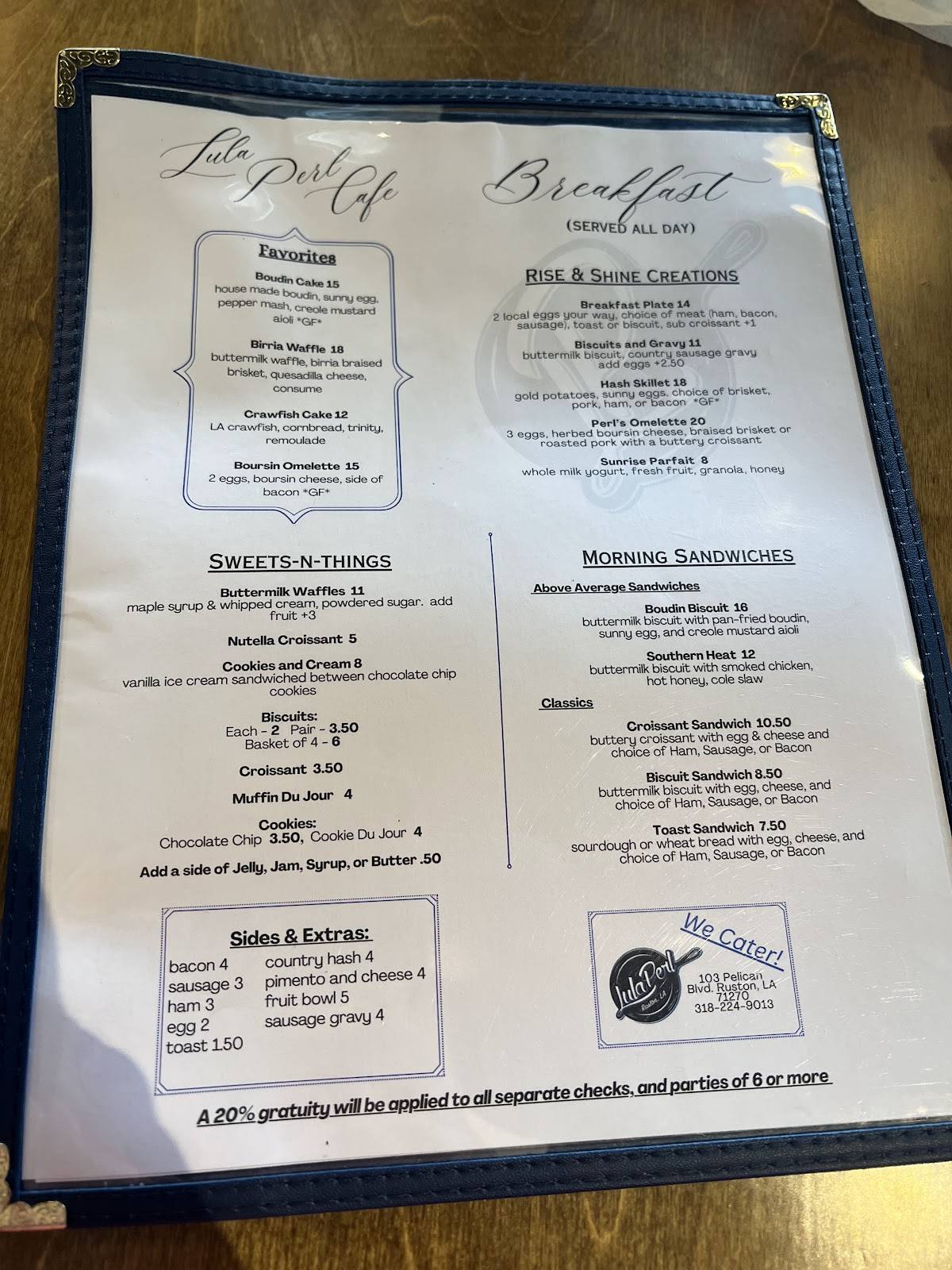 Lula Perl Cafe меню