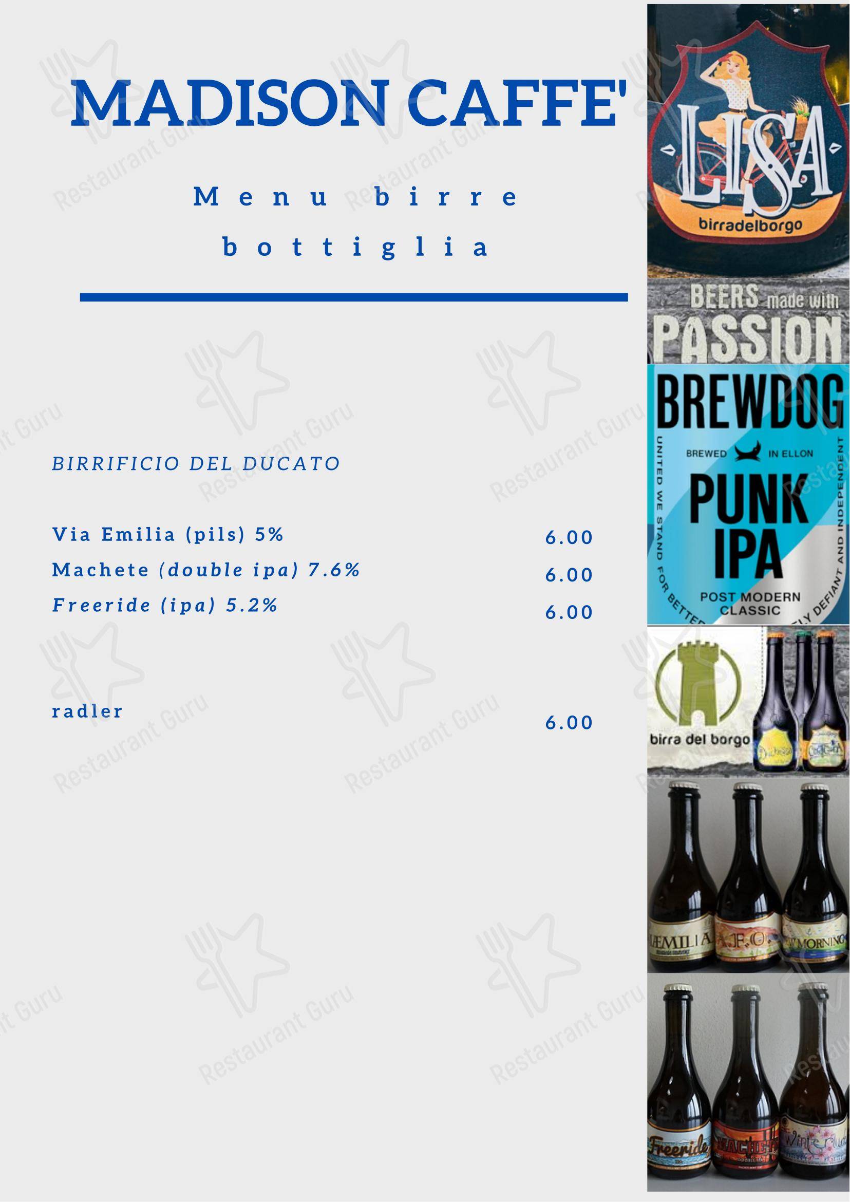 Madison caffè в Модене - Меню