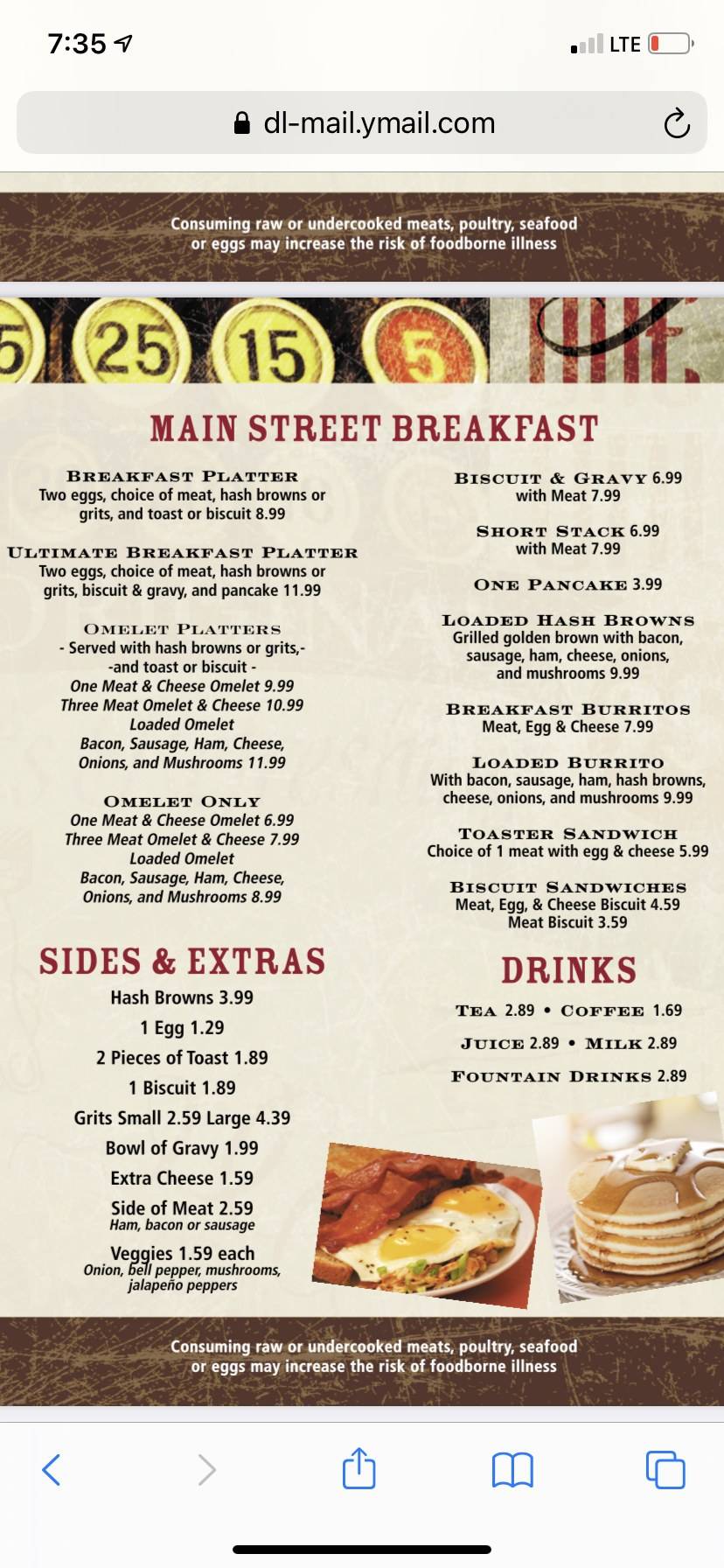 Main Street Cafe меню