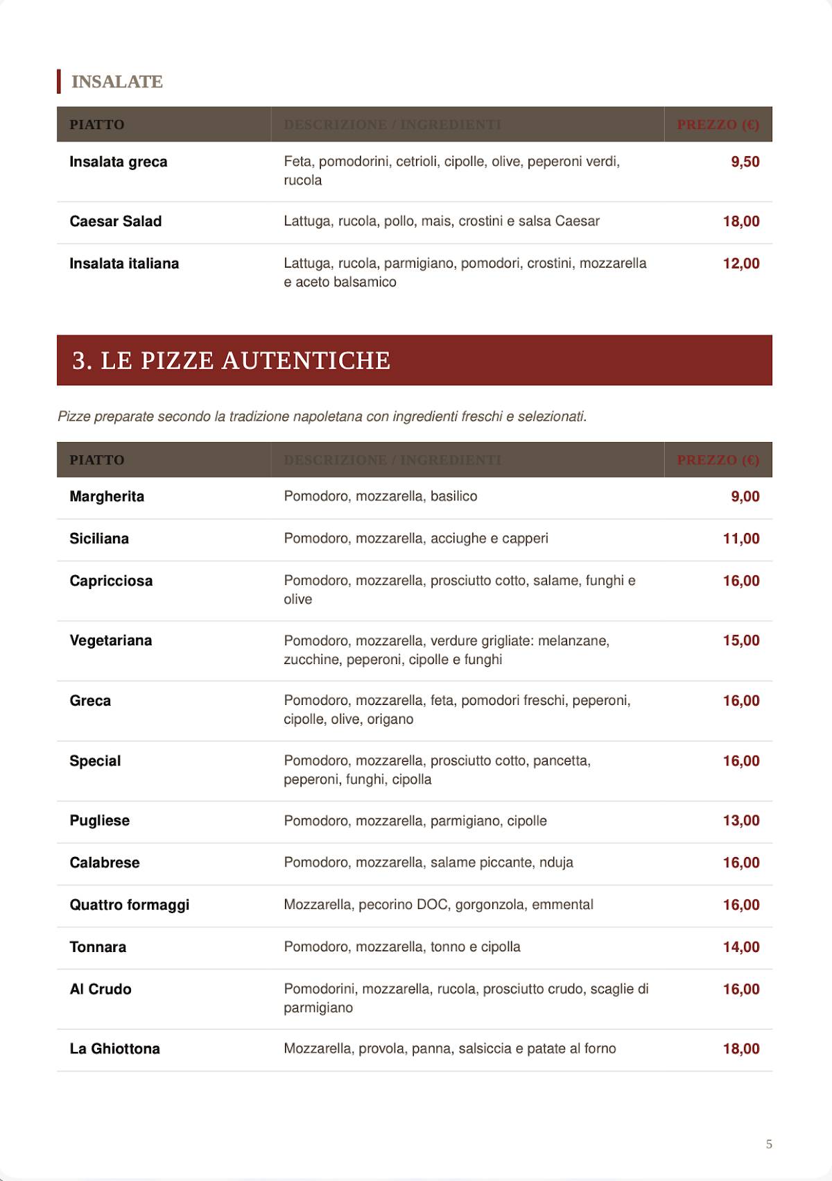 Mamma Rosa Ipsos — Ristorante Pizzeria Napoletana e cucina меню
