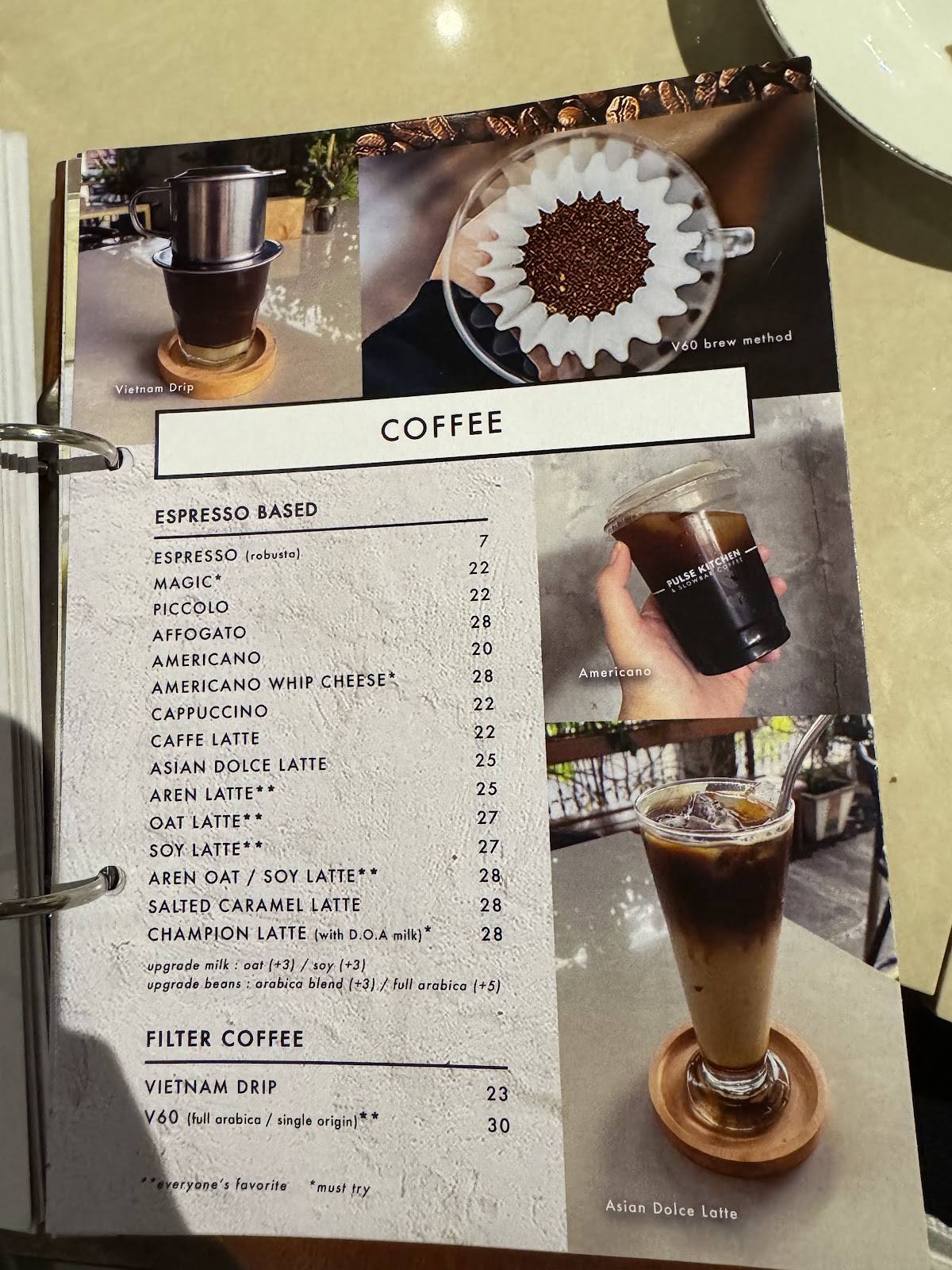 Pulse Kitchen & Slowbar Coffee Manado меню