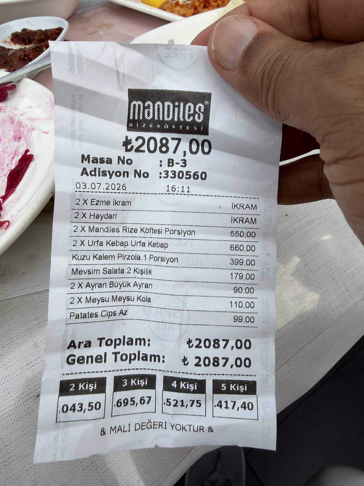 Mandiles Rize Köftecisi меню