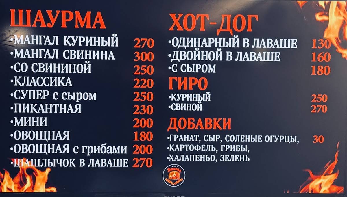 Мангал меню