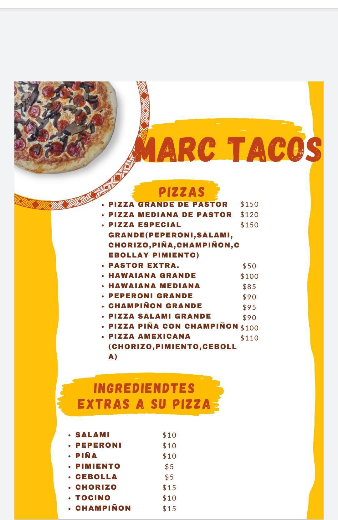 Marc Tacos Mérida меню