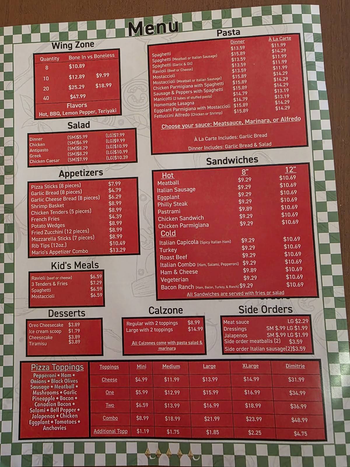 Mario's Pizza меню