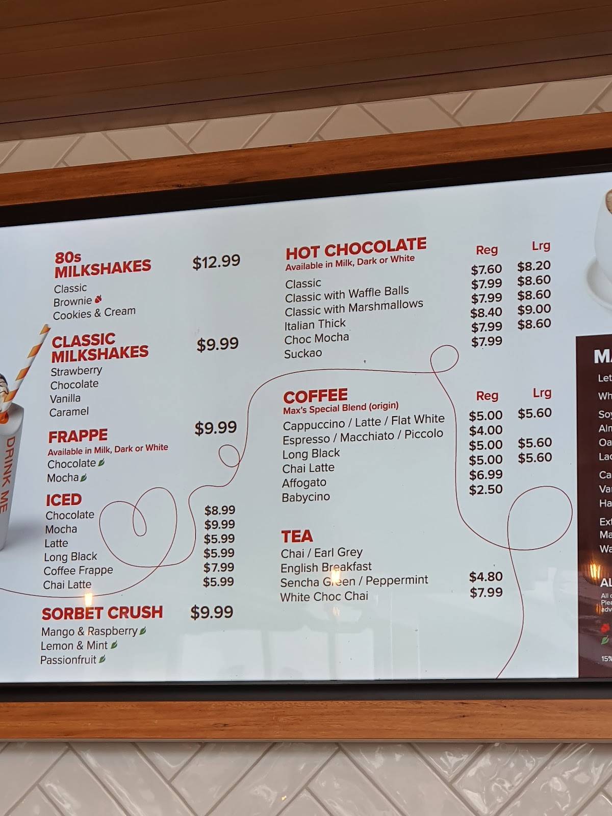 Max Brenner- Manly Wharf меню