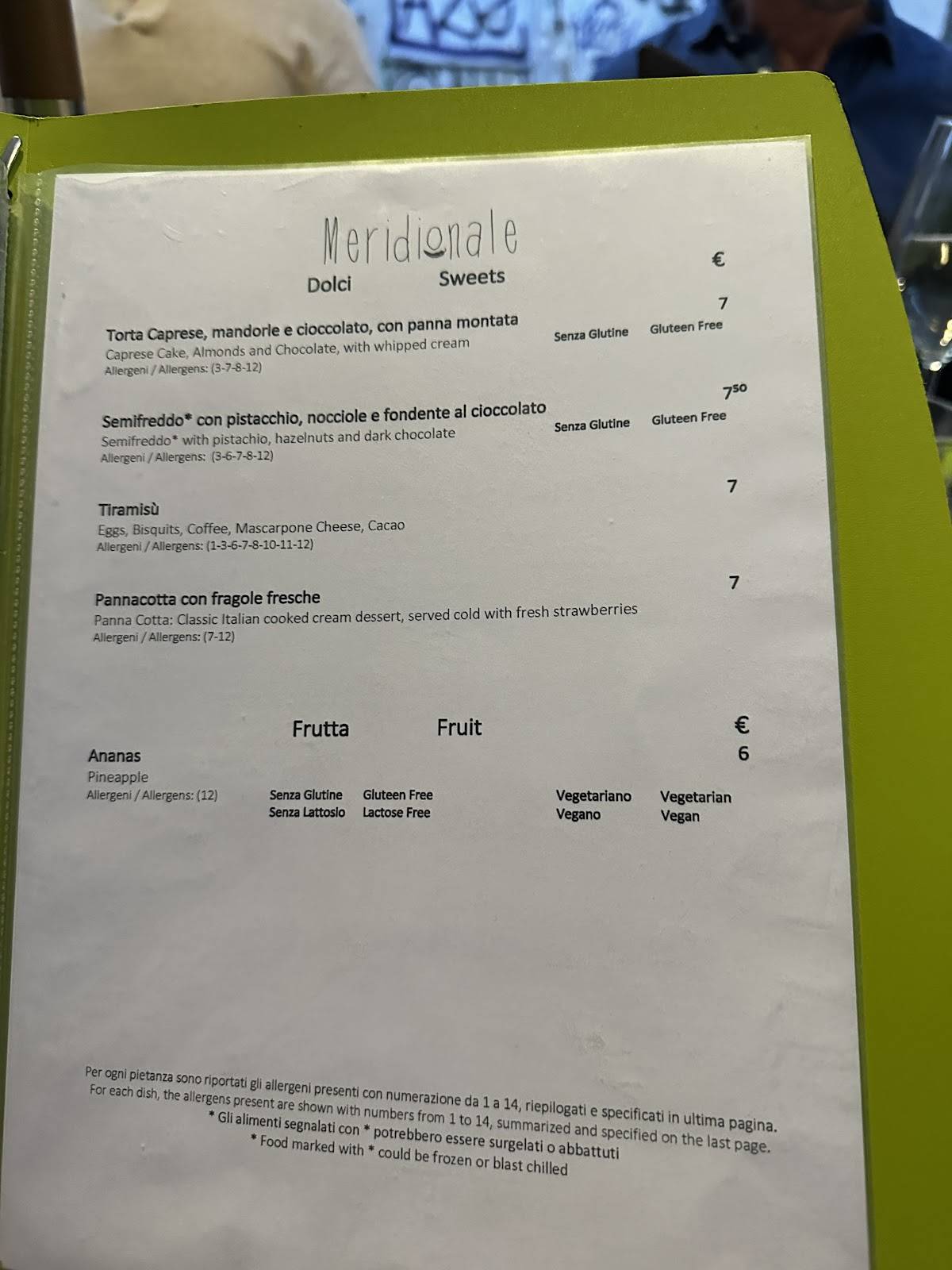 Meridionale Restaurant меню