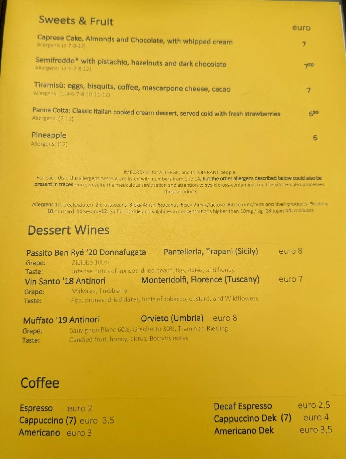 Meridionale Restaurant меню