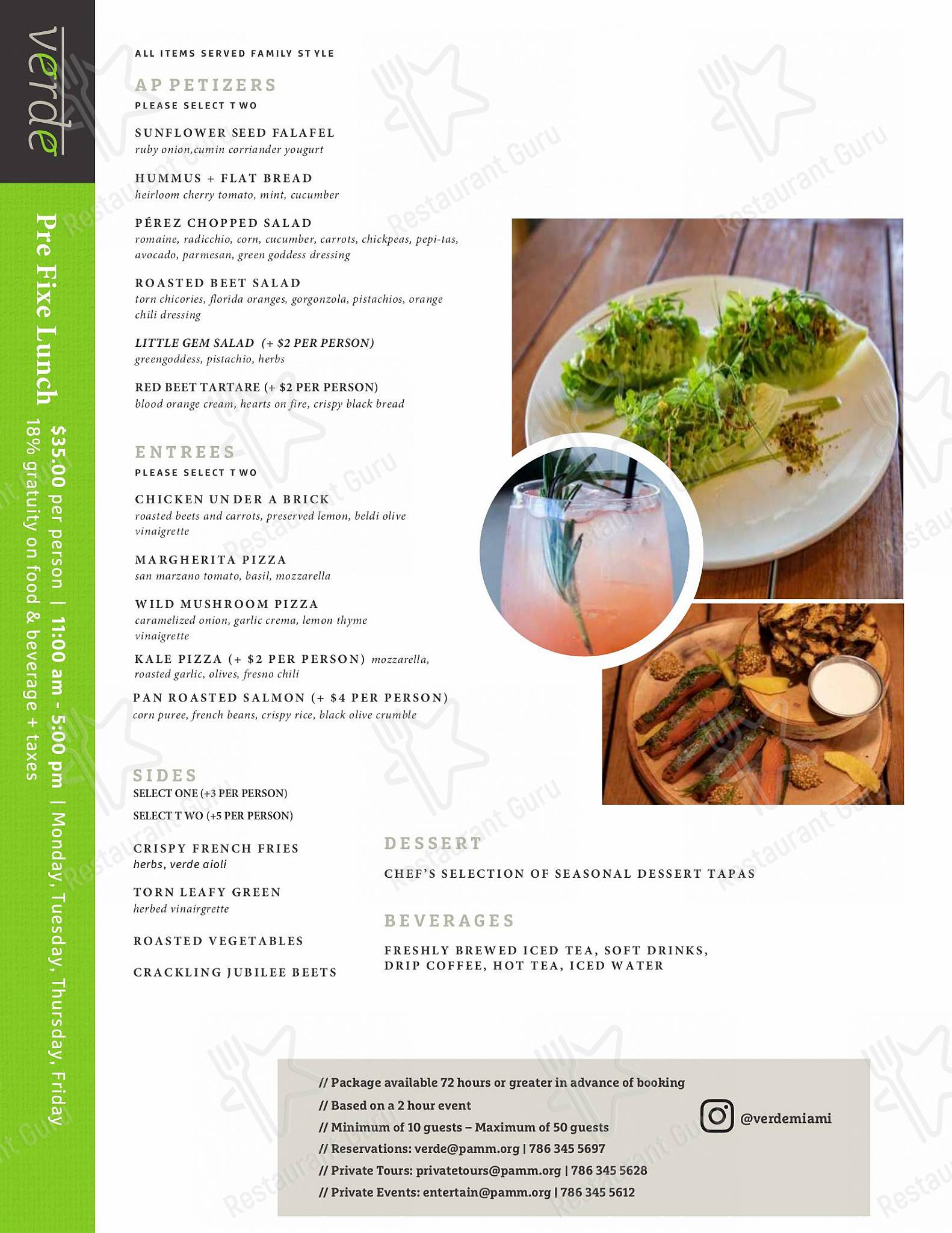 Verde в Майами - Group Booking Menu