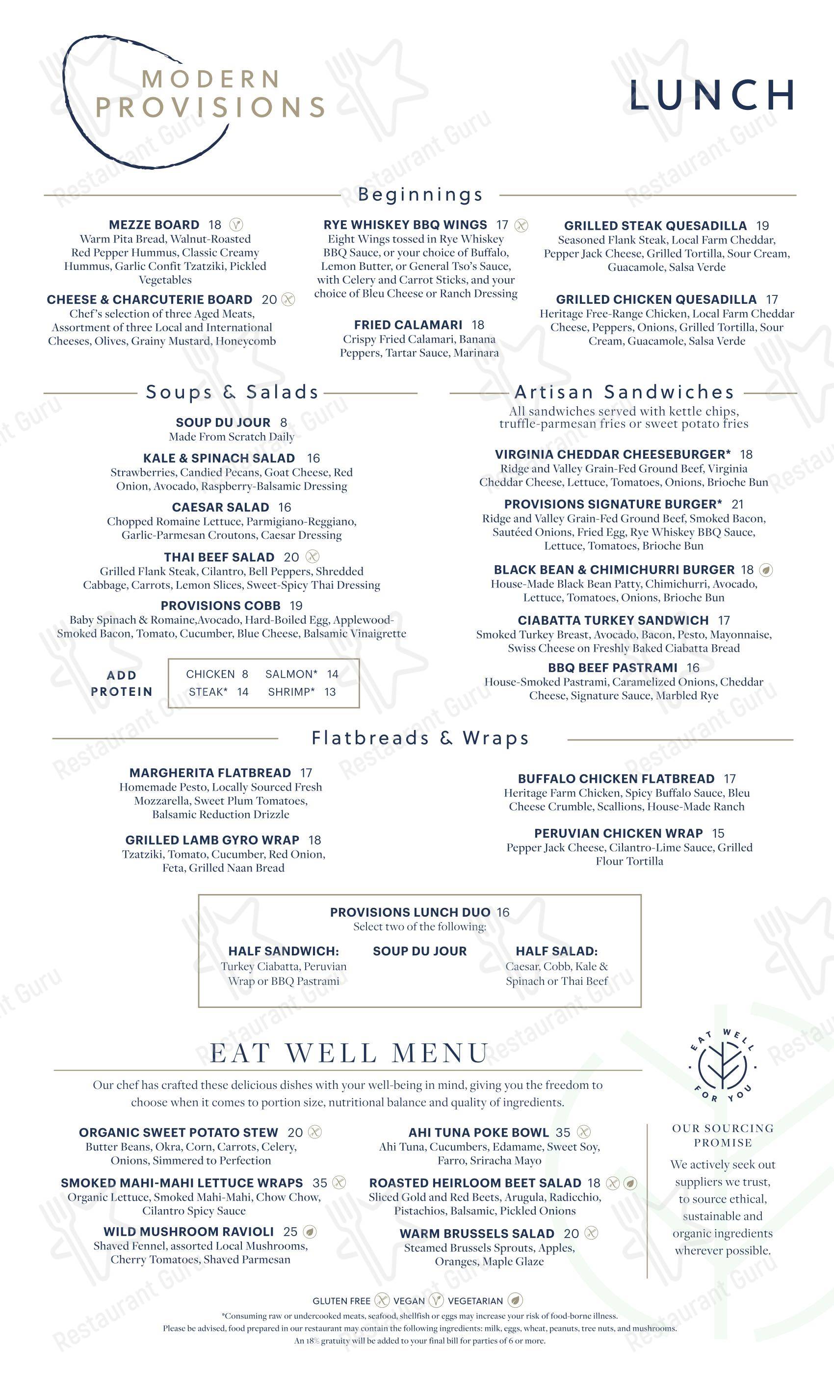 Ночное меню паба и бара Modern Provisions Dulles