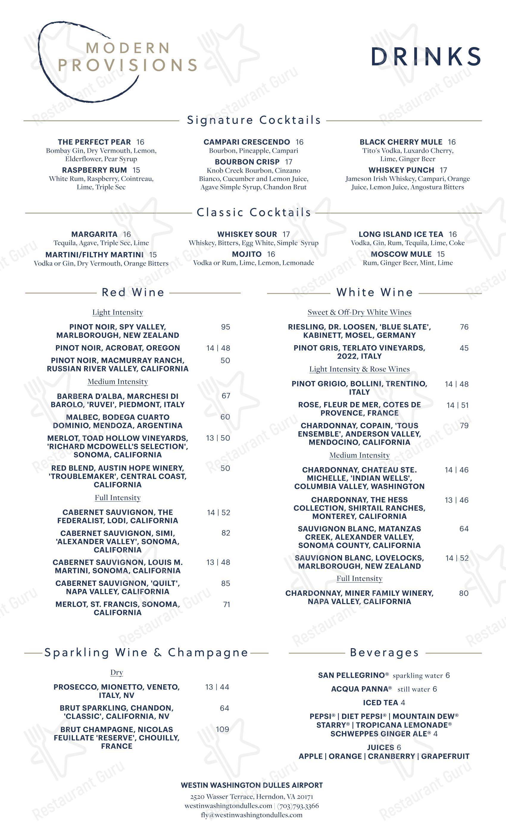 Modern Provisions Dulles в Херндоне - Dinner Menu