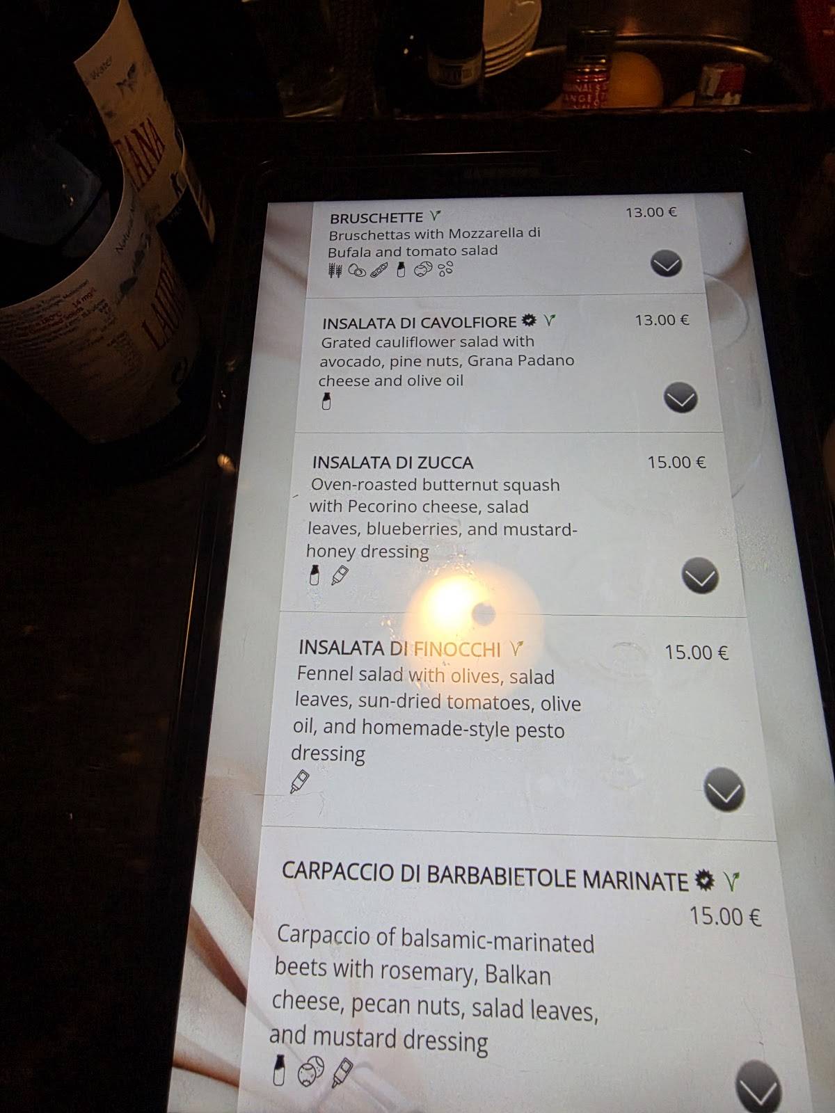 Monterosso, restorāns меню