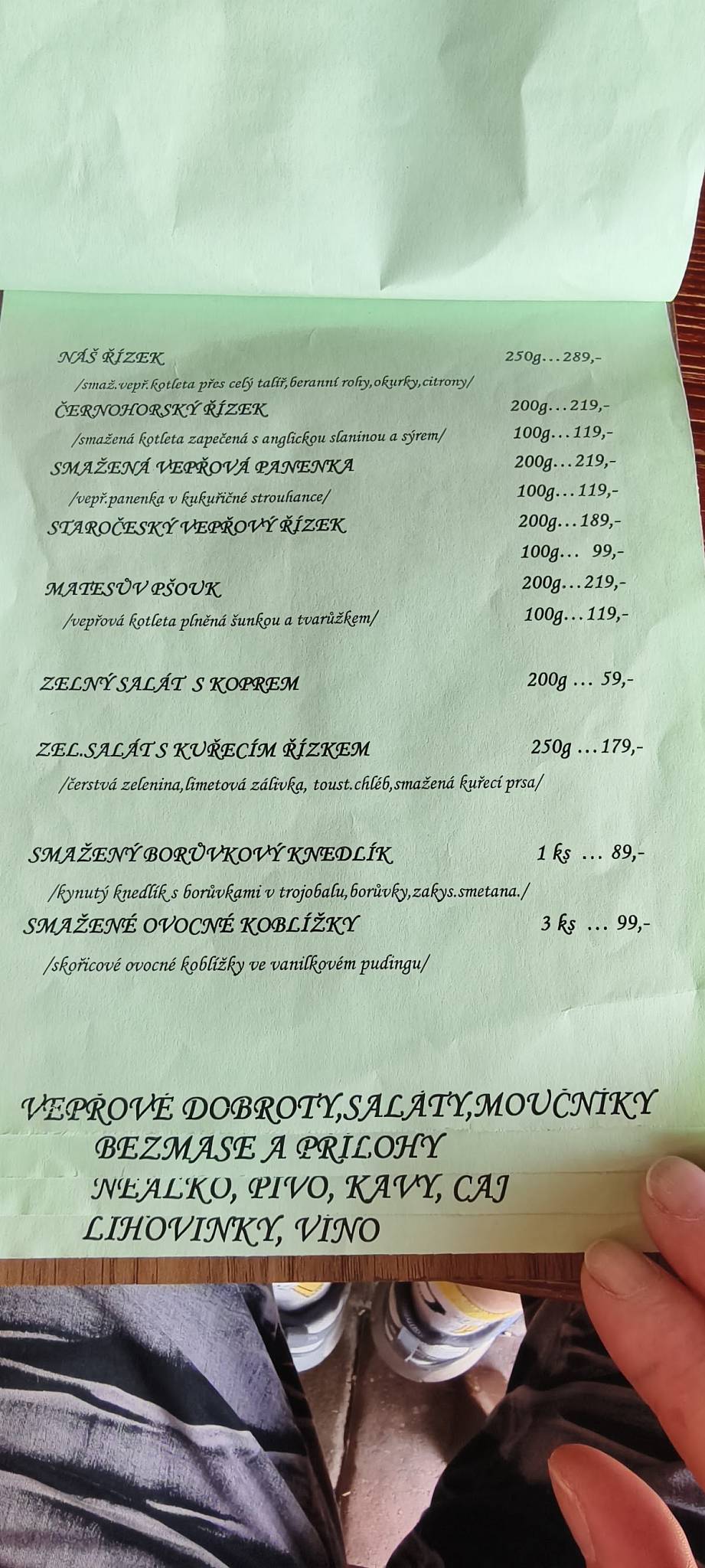 Moto Penzion U Řízků меню