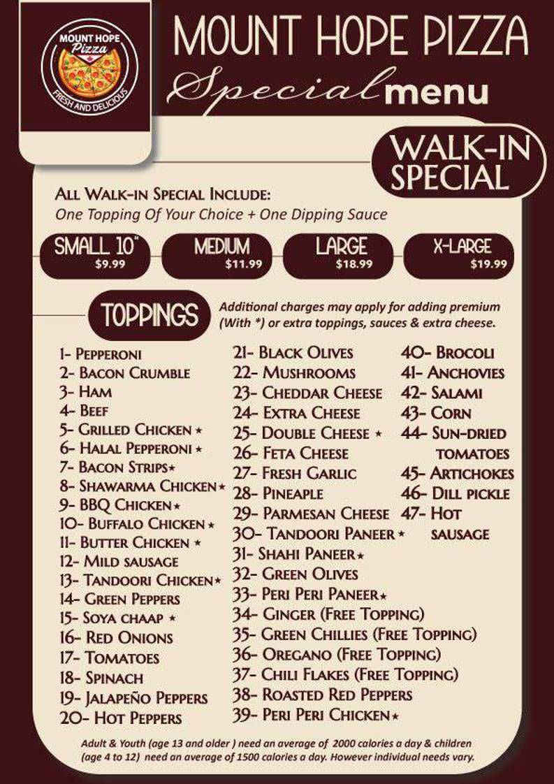 Mount Hope Pizza & Wings меню