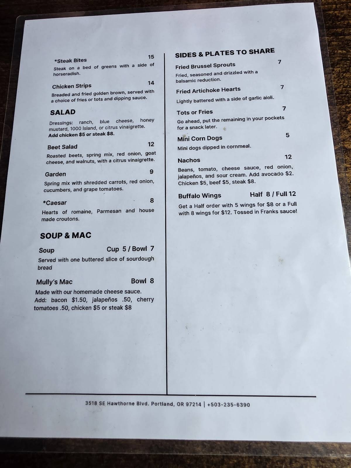 Mulligan's Bar & Grill меню