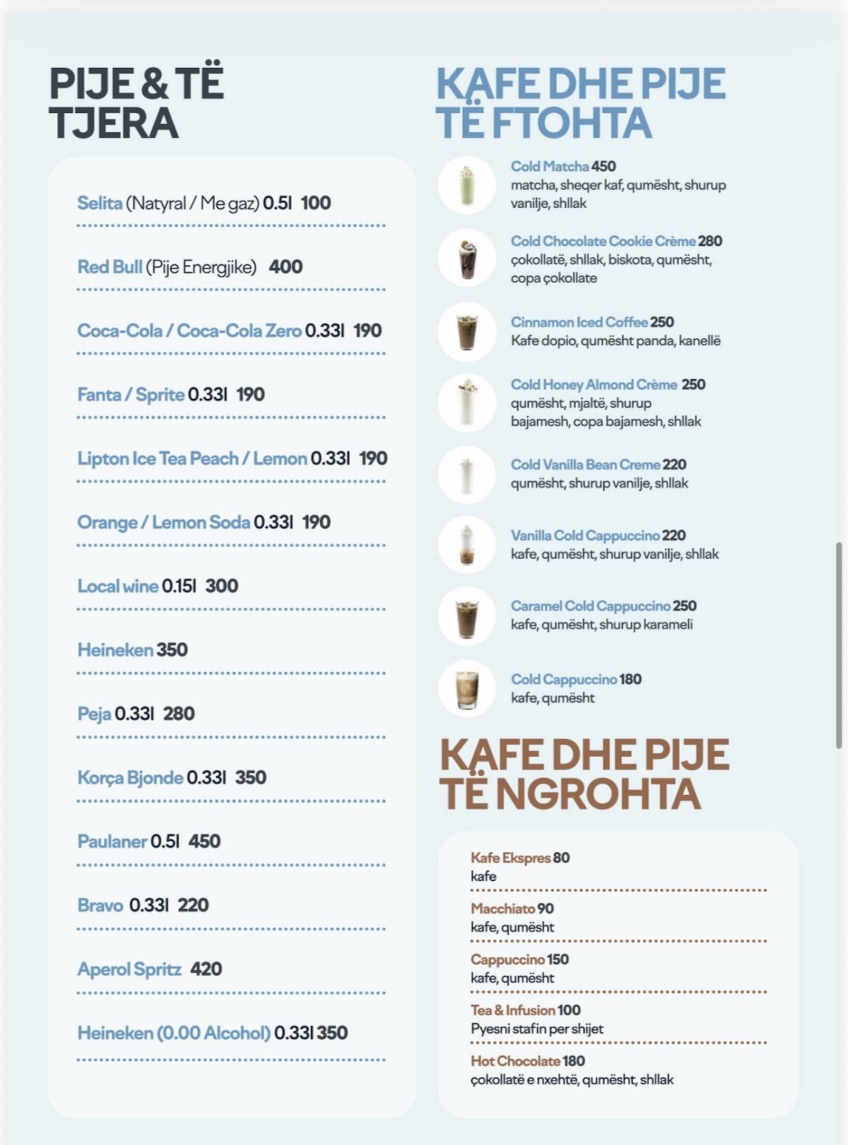 OPA Shkodër меню