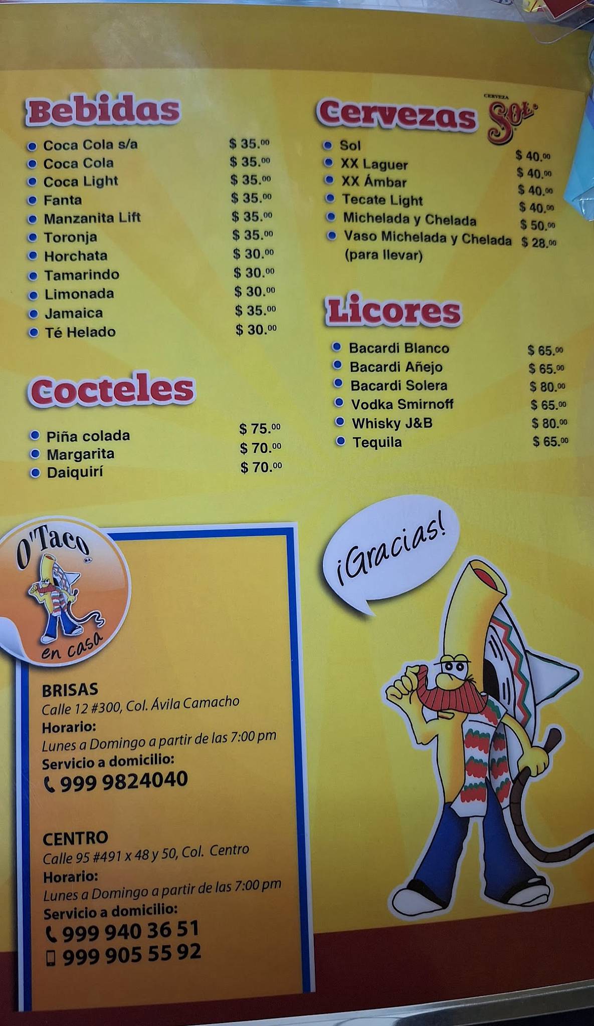 O'Taco tacos restaurant меню