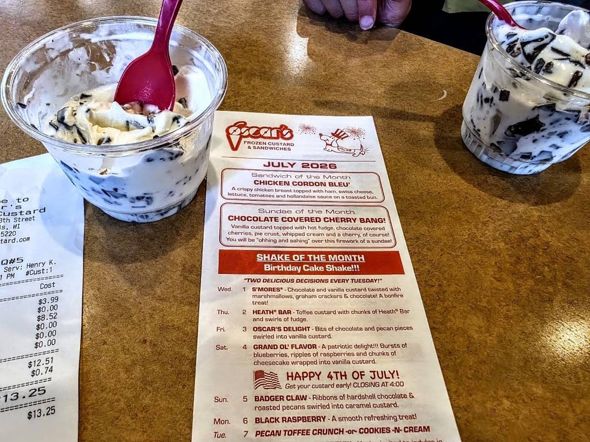 Oscar's Frozen Custard меню
