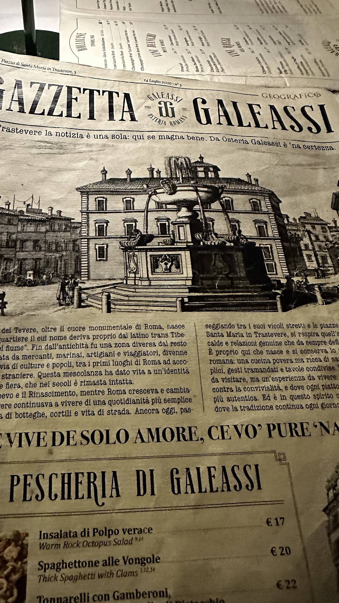 Osteria Galeassi 1907 Trastevere меню