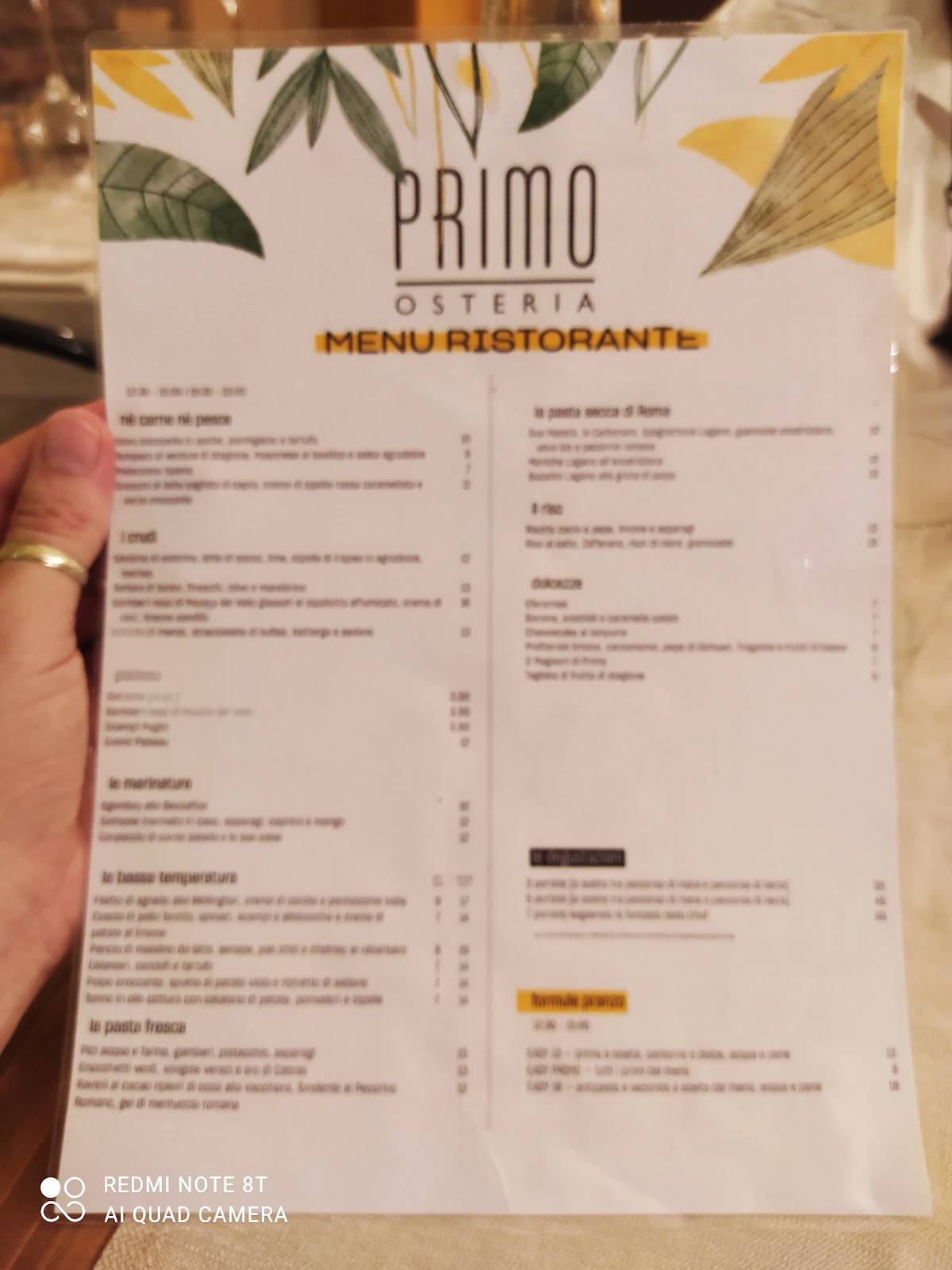 Osteria Primo меню