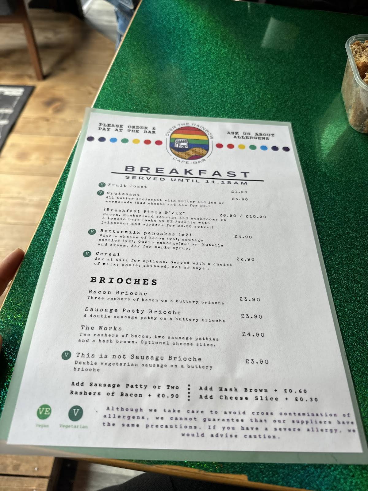 Over the Rainbow Cafe Bar меню