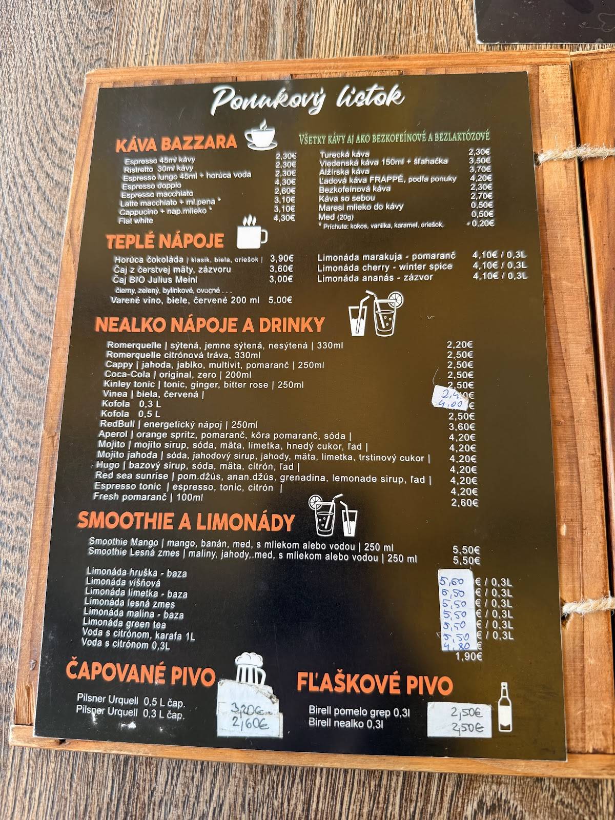 PARKAFE kaviareň меню